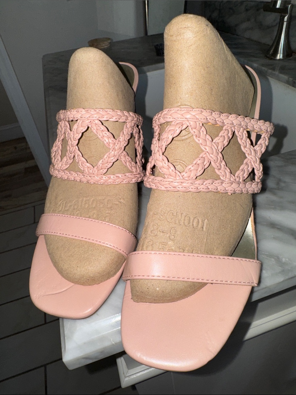 Indigo Peach Braided Strap Slide Mules Brand New!